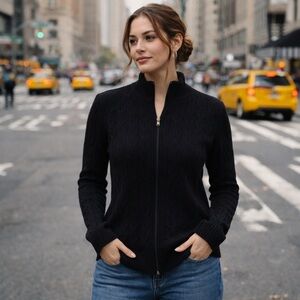 Lauren Ralph Lauren P/S Cable Knit Zip Sweater Merino Wool Rabbit Hair Black